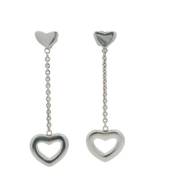 Tiffany & Co Retired 925 Sterling Silver Open Heart Drop/Dangle Chain Earrings - Picture 2 of 5